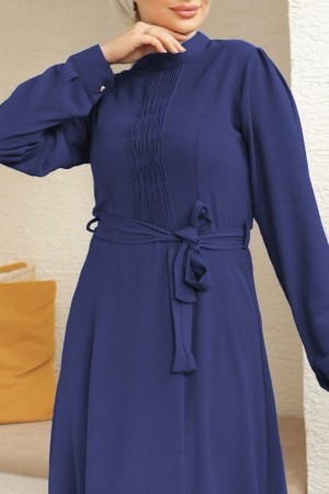 فستان أيروبين بحزام مع تفاصيل شيما  -كحلي