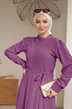 فستان أيروبين بحزام مع تفاصيل شيما  -لون الكرز