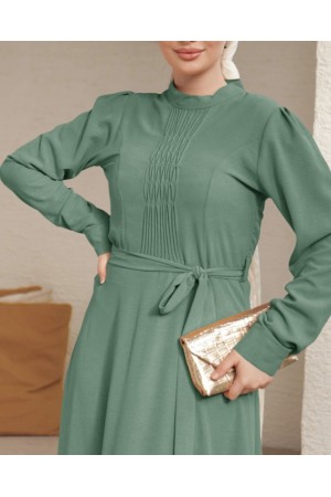 فستان أيروبين بحزام مع تفاصيل شيما   -خاكي