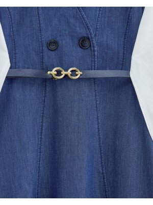 Çift Düğmeli Kemerli Kot Jile -İndigo