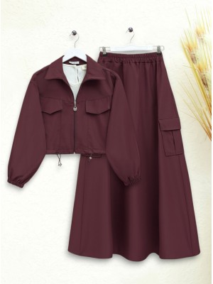 Beli Lastikli Etekli Bonding Takım  -Bordo