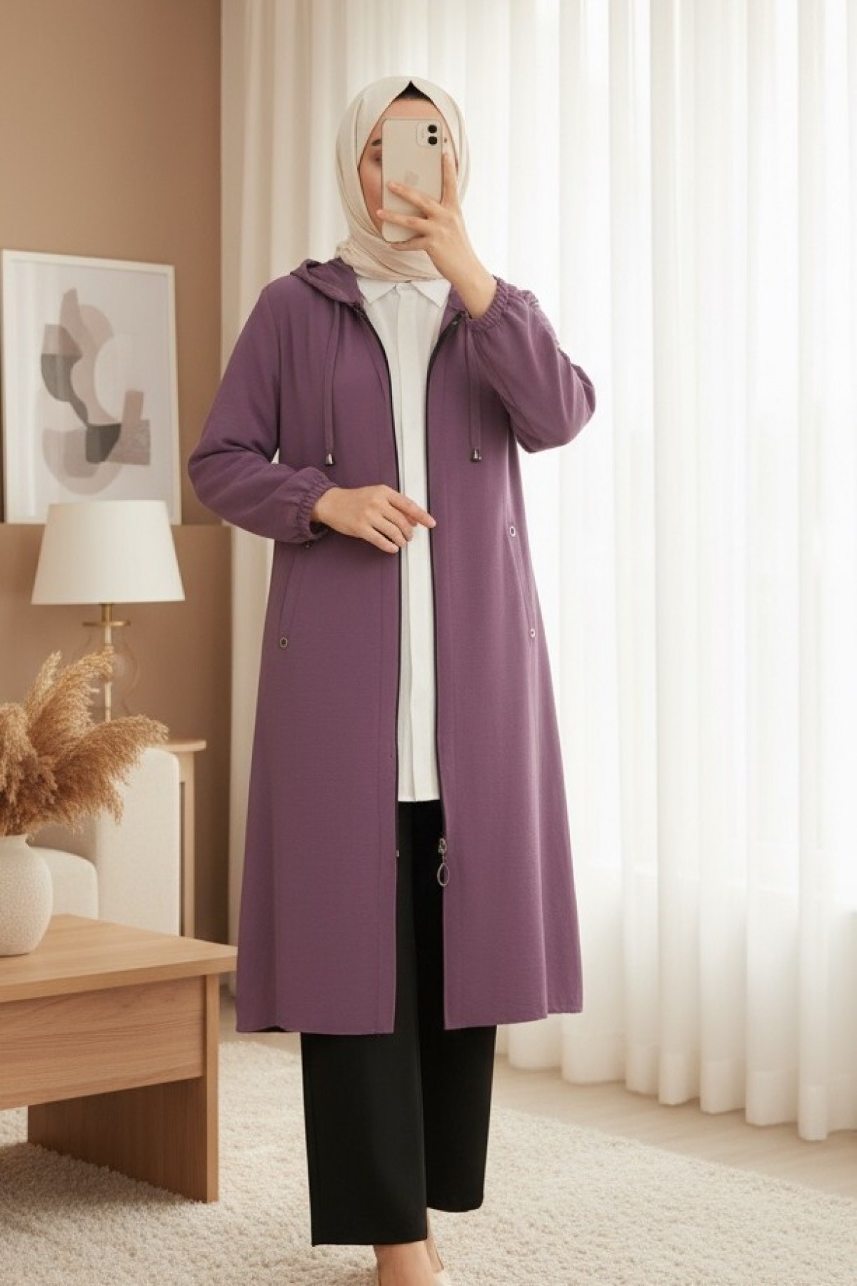 Hooded Ayrobin Cape With Pocket -Dried rose