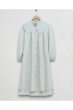 Judge Collar All-Down Buttoned Crepe Tunic - Beige