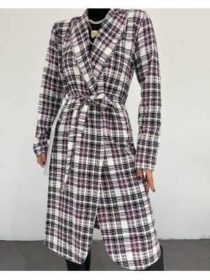 Belden Bağlamalı Şanel Kap -Mor