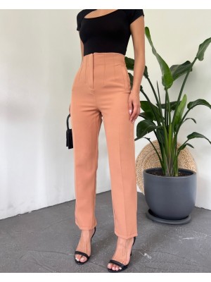High Waist Pocket Detailed Zipper Trousers  -Cinnamon