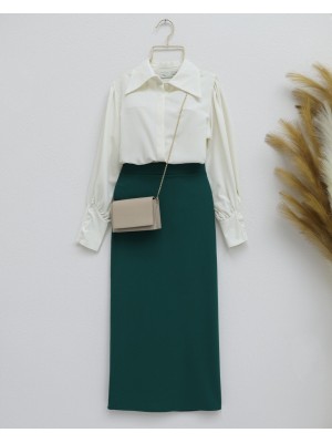 İthal Krep Kalem Etek -Zümrüt