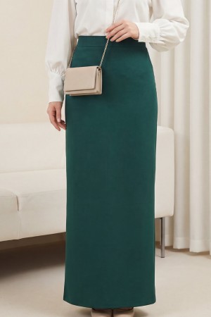 İthal Krep Kalem Etek -Zümrüt