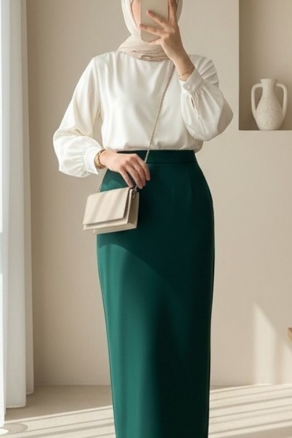İthal Krep Kalem Etek -Emerald
