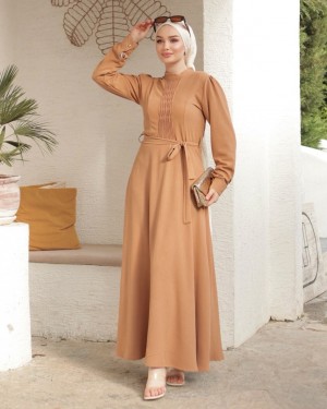 فستان أيروبين بحزام مع تفاصيل شيما -قرفة