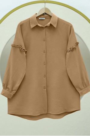 تونيك أيروبين كاجوال بأكمام مكشكشة ومرصعة -قرفة