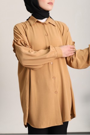 تونيك أيروبين كاجوال بأكمام مكشكشة ومرصعة -قرفة