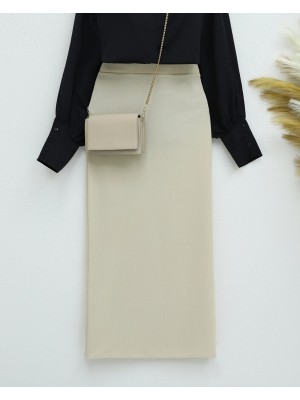 İthal Krep Kalem Etek  - Beige