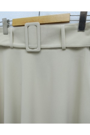 Kalın Kemerli Bol Kiloş İthal Krep Etek  -اللون البيج