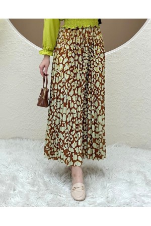 Digital Printed Pleated Skirt -Snuff
