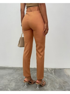 Kalın Kemerli Kumaş Pantalon    -Tarçın