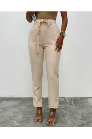  Belt Pants     - Beige