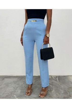 Beli Lastikli Cepli Metal Detaylı Pantolon -Bebe Mavi