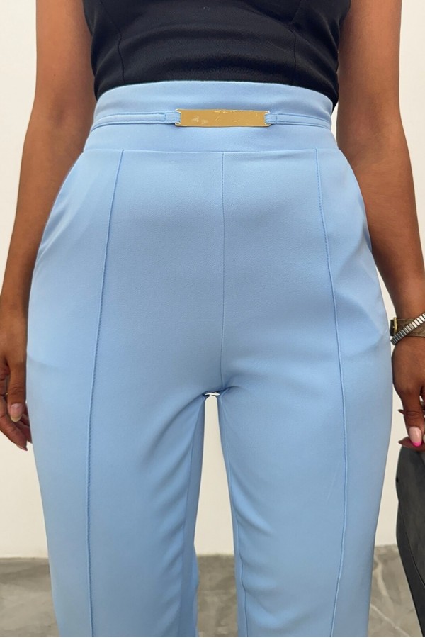Beli Lastikli Cepli Metal Detaylı Pantolon -Bebe Mavi
