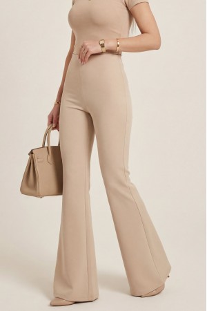 İspanyol Paça Scuba Pantolon   -Bej