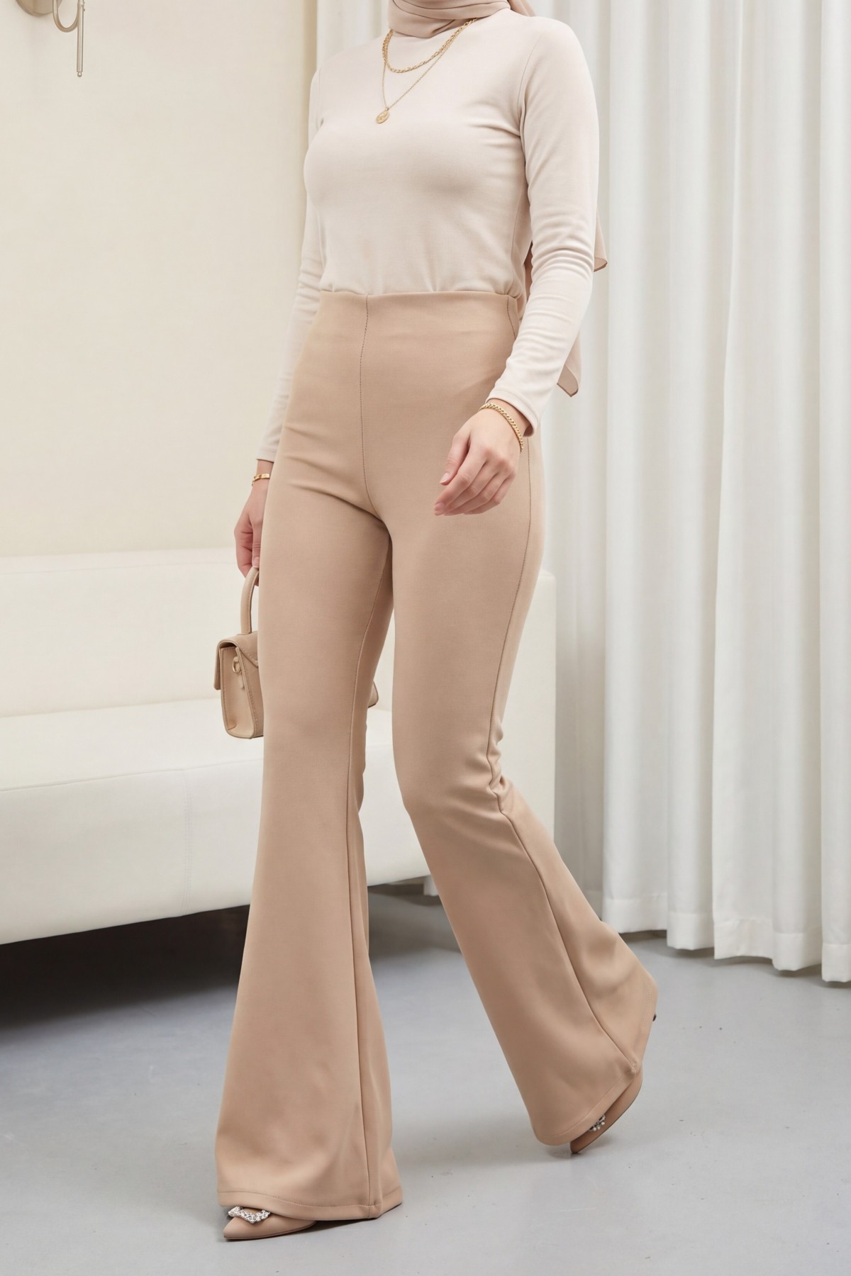 Spanish Leg Scuba Trousers   -Mink color