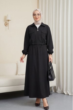 Beli Lastikli Etekli Takım -Siyah