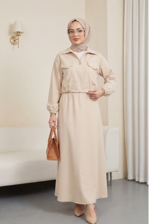 Beli Lastikli Etekli Takım -Bej