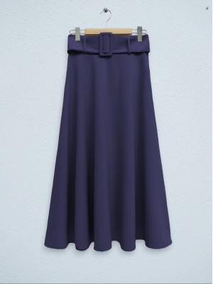 Kalın Kemerli Bol Kiloş İthal Krep Etek   -Laci