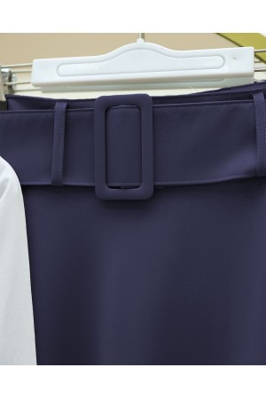 Kalın Kemerli Bol Kiloş İthal Krep Etek   -كحلي