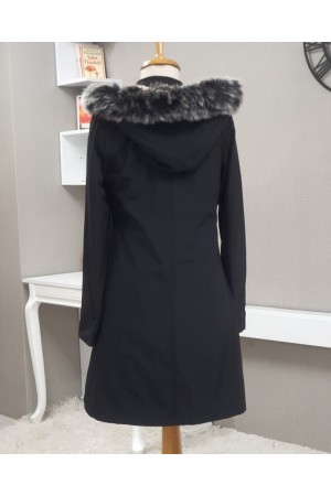 معطف قصير بجيب وقبعة قابلة للفك  -أسود
