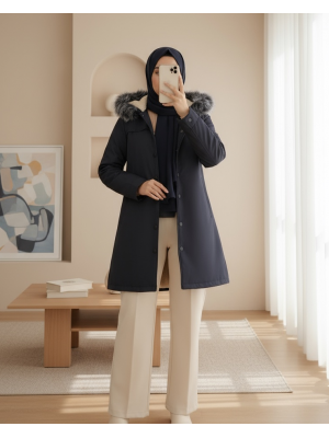 Çıkma Kapşonlu Çıtçıtlı Cepli Kısa Kaban  -Laci