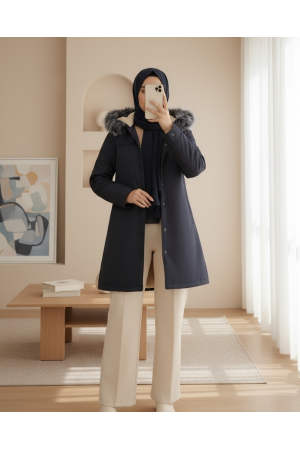 Çıkma Kapşonlu Çıtçıtlı Cepli Kısa Kaban  -Laci