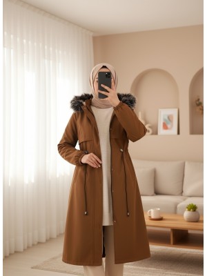 Çıkma Kapşonlu Tünel Bağcıklı Bondit Kaban -Taba