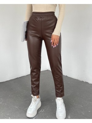 Beli Lastikli Deri Pantolon -Kahve