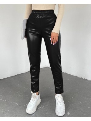 Beli Lastikli Deri Pantolon -Siyah