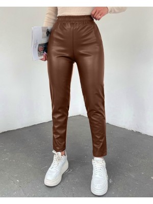 Beli Lastikli Deri Pantolon  -Taba