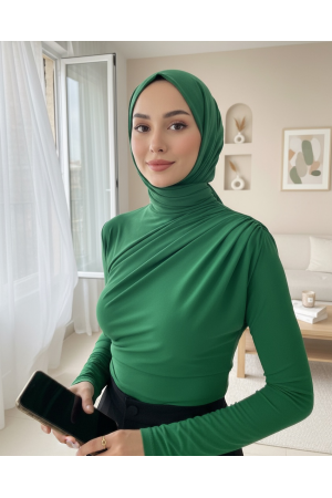 بلوزة ساندي بطيات نصف ياقة -أخضر