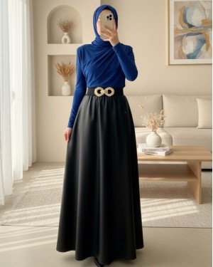 Half Neck Pleated Sandy Blouse  -Saxe 