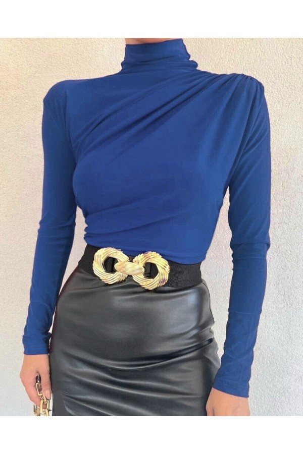 Yarım Boğaz Büzgülü Sandy Bluz  -Saks
