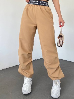 Waistband Elastic Trousers -Mink color
