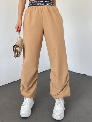 Waistband Elastic Trousers -Mink color