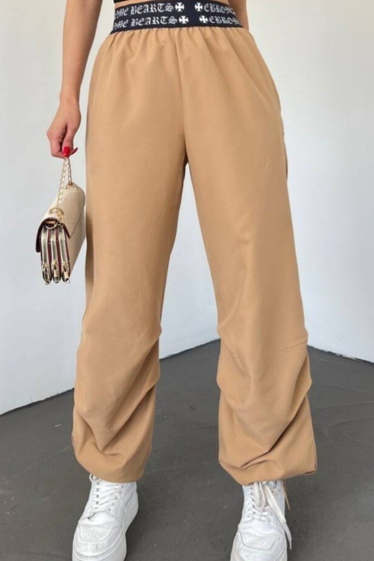 Waistband Elastic Trousers -Mink color