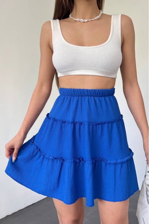 Piece Fabric Elastic Waist Short Skirt -Saxe 