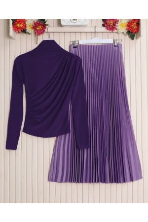 بلوزة ساندي بطيات نصف ياقة      -بنفسجي