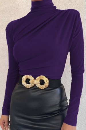 بلوزة ساندي بطيات نصف ياقة      -بنفسجي