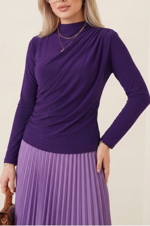 بلوزة ساندي بطيات نصف ياقة      -بنفسجي