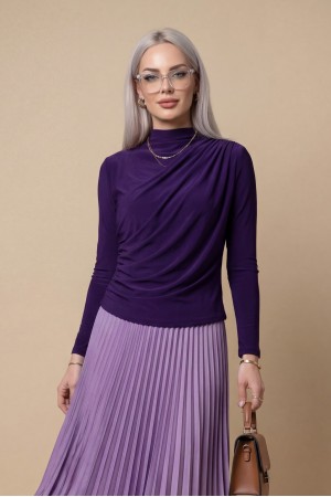 بلوزة ساندي بطيات نصف ياقة      -بنفسجي