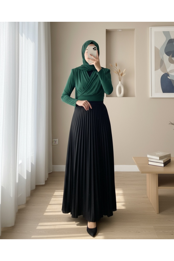 Vatkalı Kruvaze Model Sandy Bluz   -Zümrüt