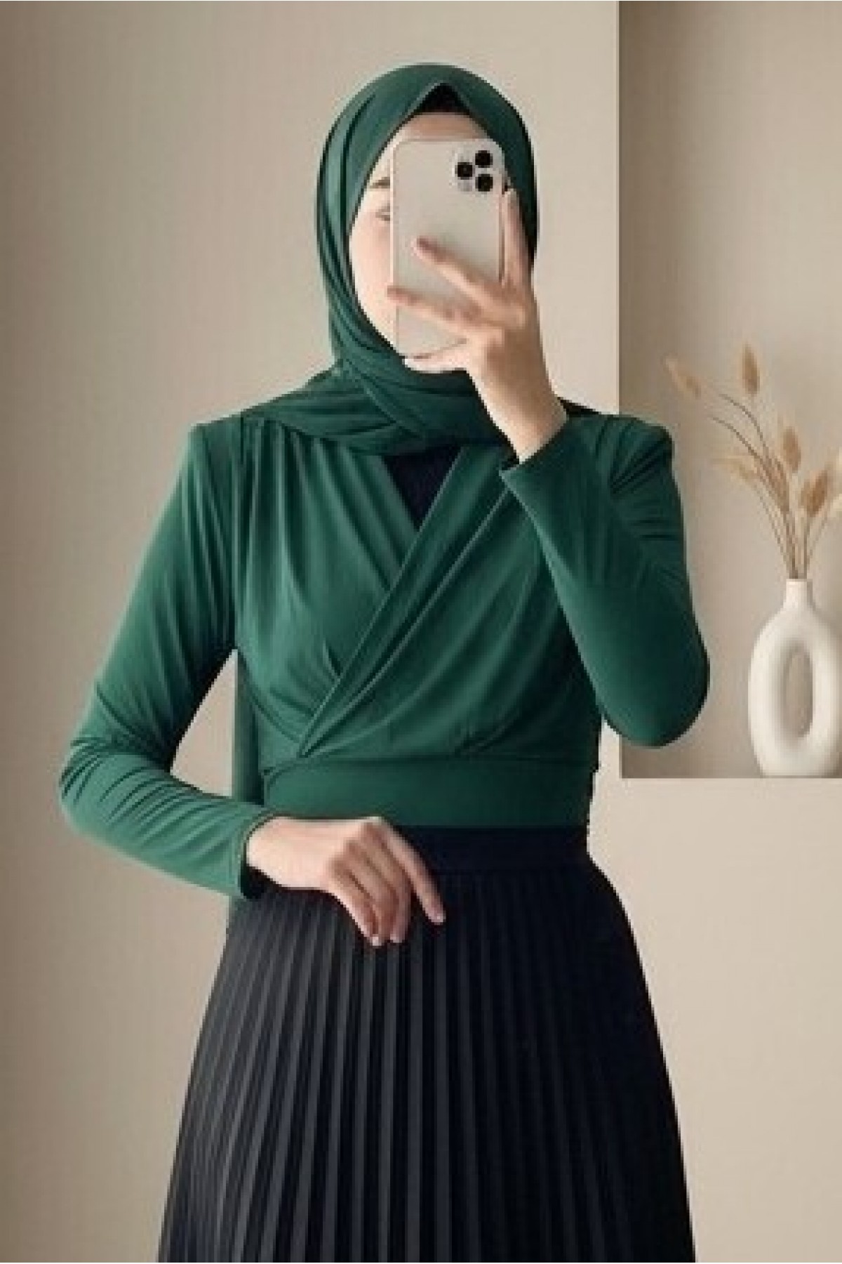 Waisted Double Breasted Model Sandy Blouse   -Emerald