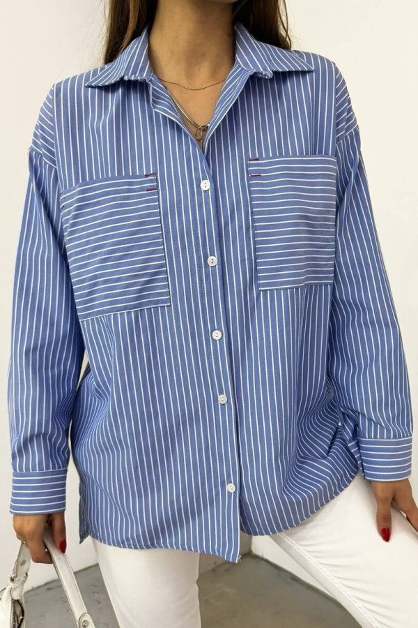 Punctuated Striped Shirt -Blue