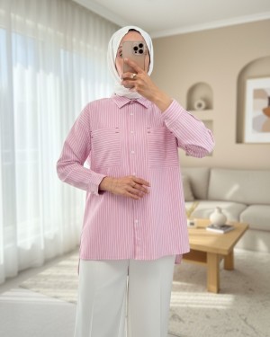 Punctuated Striped Shirt -Pink